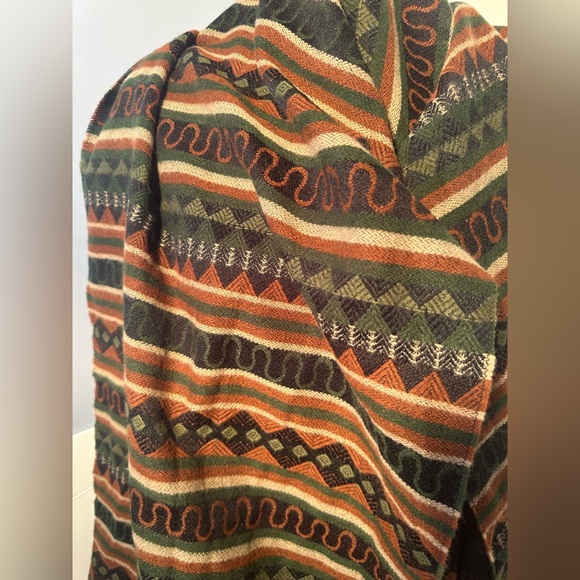 Wide Bohemian acrylic scarf wrap made in Korea geometric orange and green - Picture 2 of 9